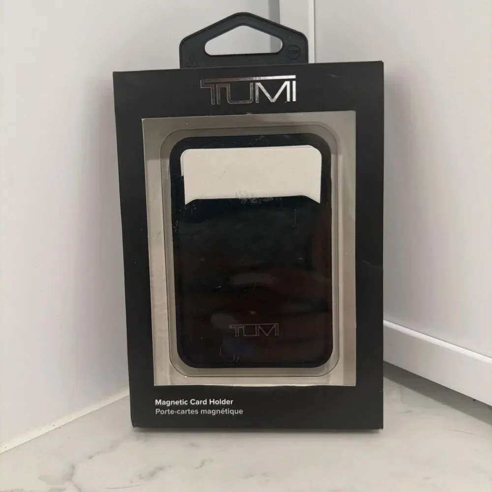 TUMI Premium Magnetic Card Holder Wallet Matte Black NIB Gift Luxury Travel Gear